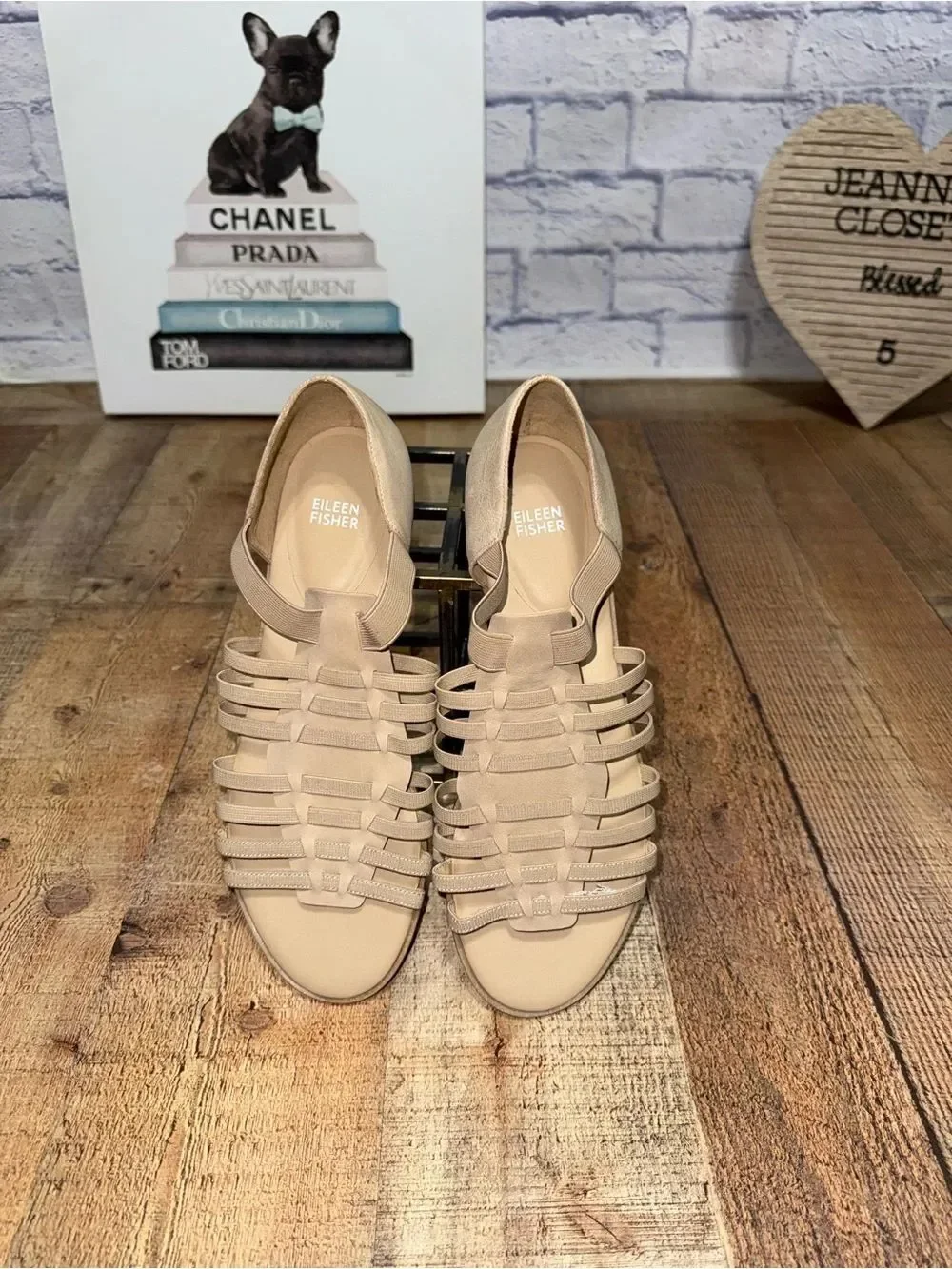 Eileen Fisher Rato strappy khaki leather sandals size 11
